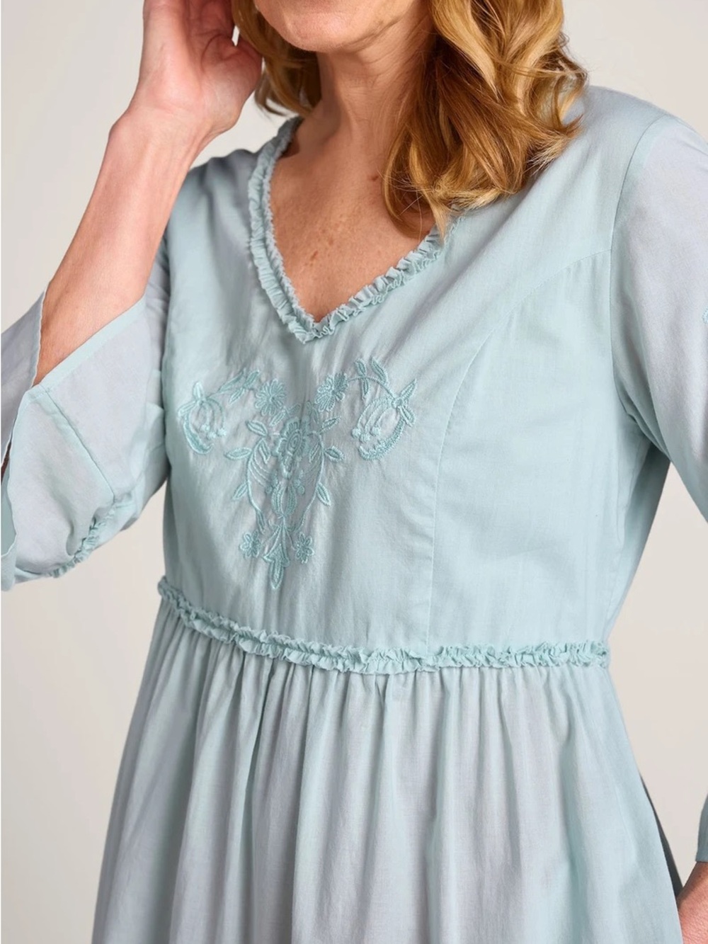 Soft Surroundings Anastasia Nightgown Cumulus Blue Embroidered Maxi Dress Sz M - Picture 14 of 15